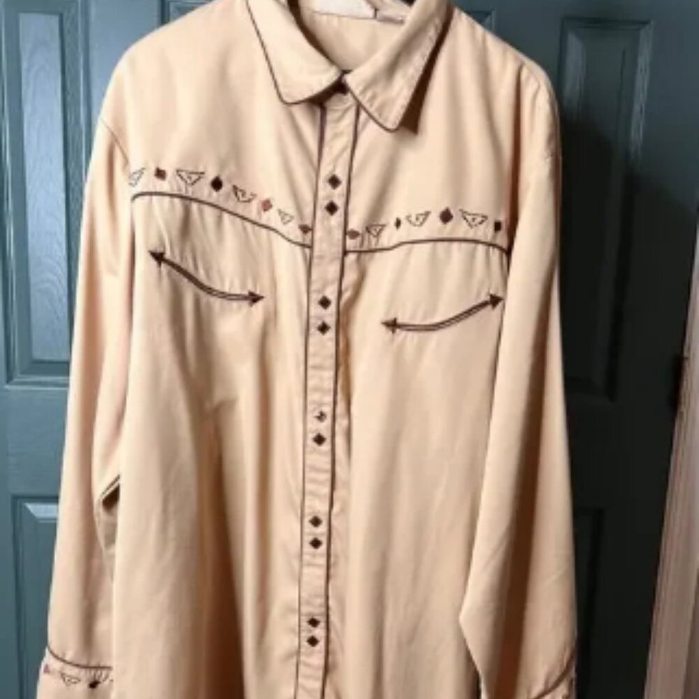 Vintage Rodeo Scully Patriotic Embroidered Shirt Fire Crystal Snap Buttons XXL